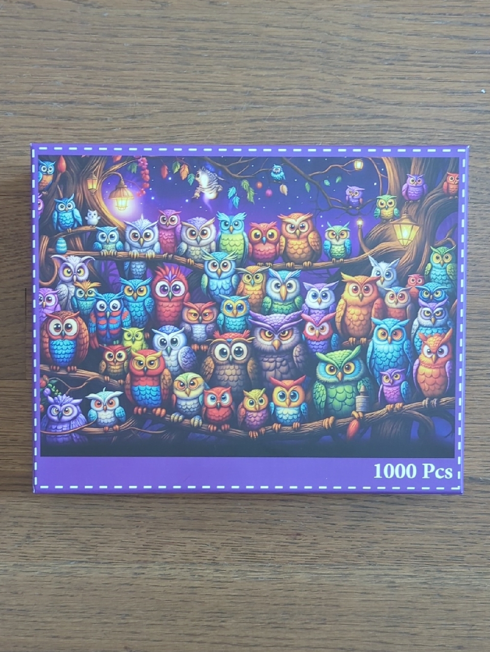 Colorful Owl 1000-Piece Jigsaw Puzzle - Purple Border